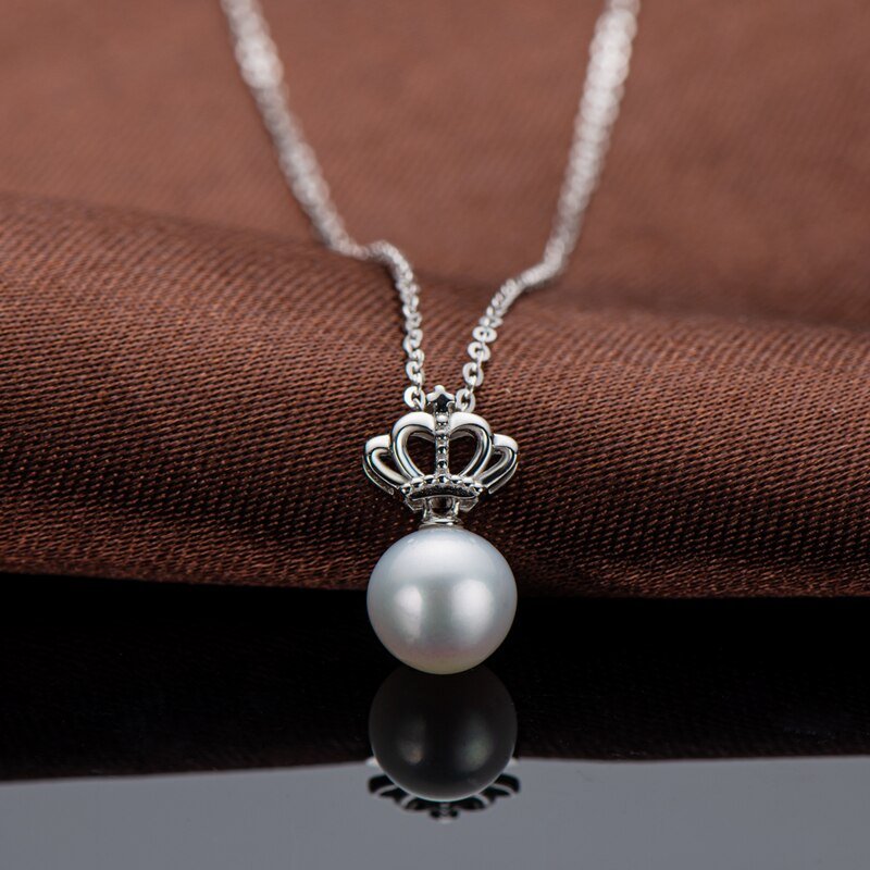 Round Natural Freshwater Pearl Crown Pendant Necklace-Black Diamonds New York