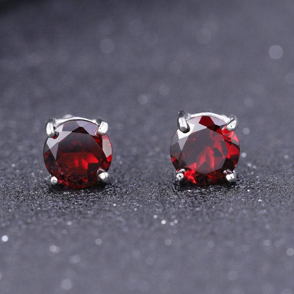 Round Natural Red Garnet Gemstone Stud Earrings-Black Diamonds New York
