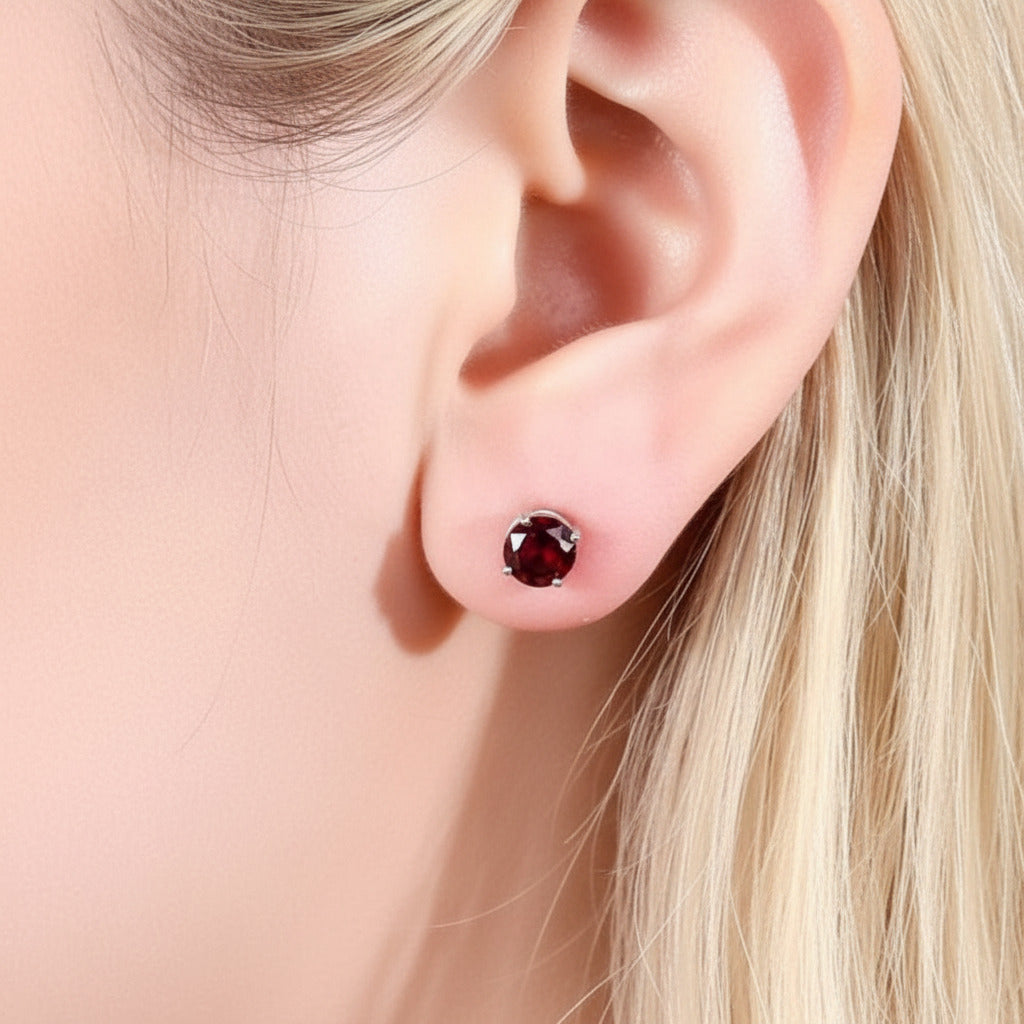 Round Red Garnet Gemstone Stud Earrings-Black Diamonds New York