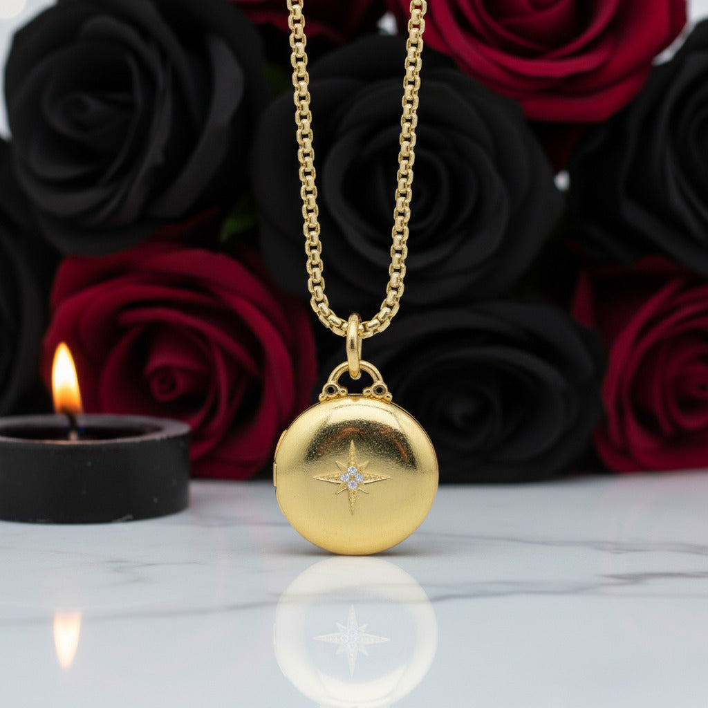 Round Punk Medallion with Star Locket Necklace-Black Diamonds New York