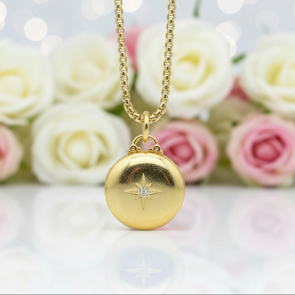 Round Punk Medallion with Star Locket Necklace-Black Diamonds New York