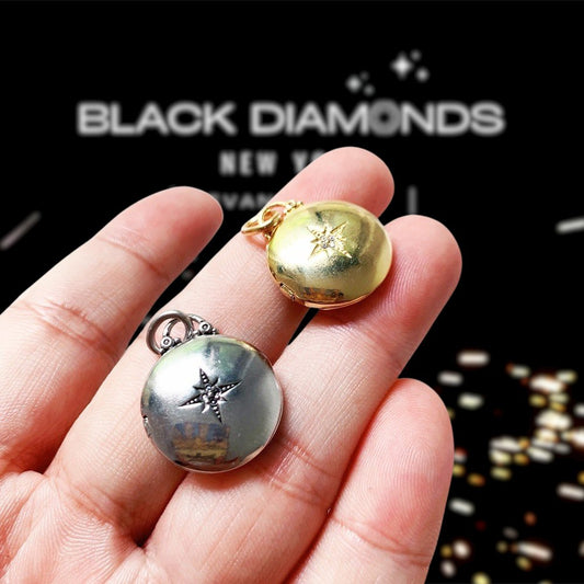 Round Punk Medallion with Star Locket Necklace - Black Diamonds New York