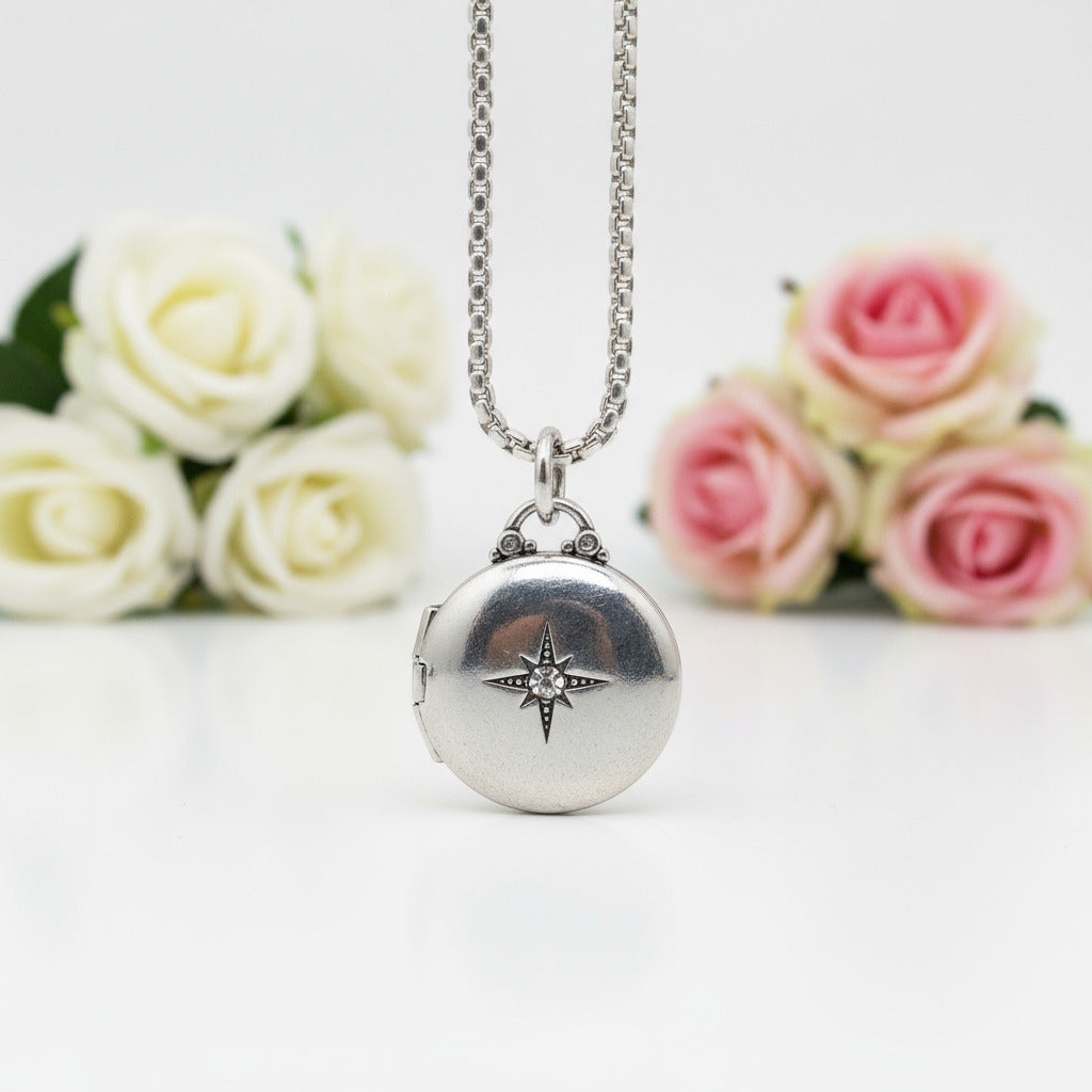 Round Punk Medallion with Star Locket Necklace-Black Diamonds New York