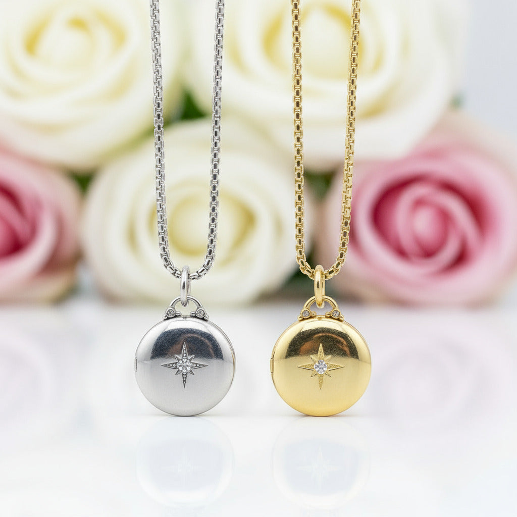 Round Punk Medallion with Star Locket Necklace-Black Diamonds New York