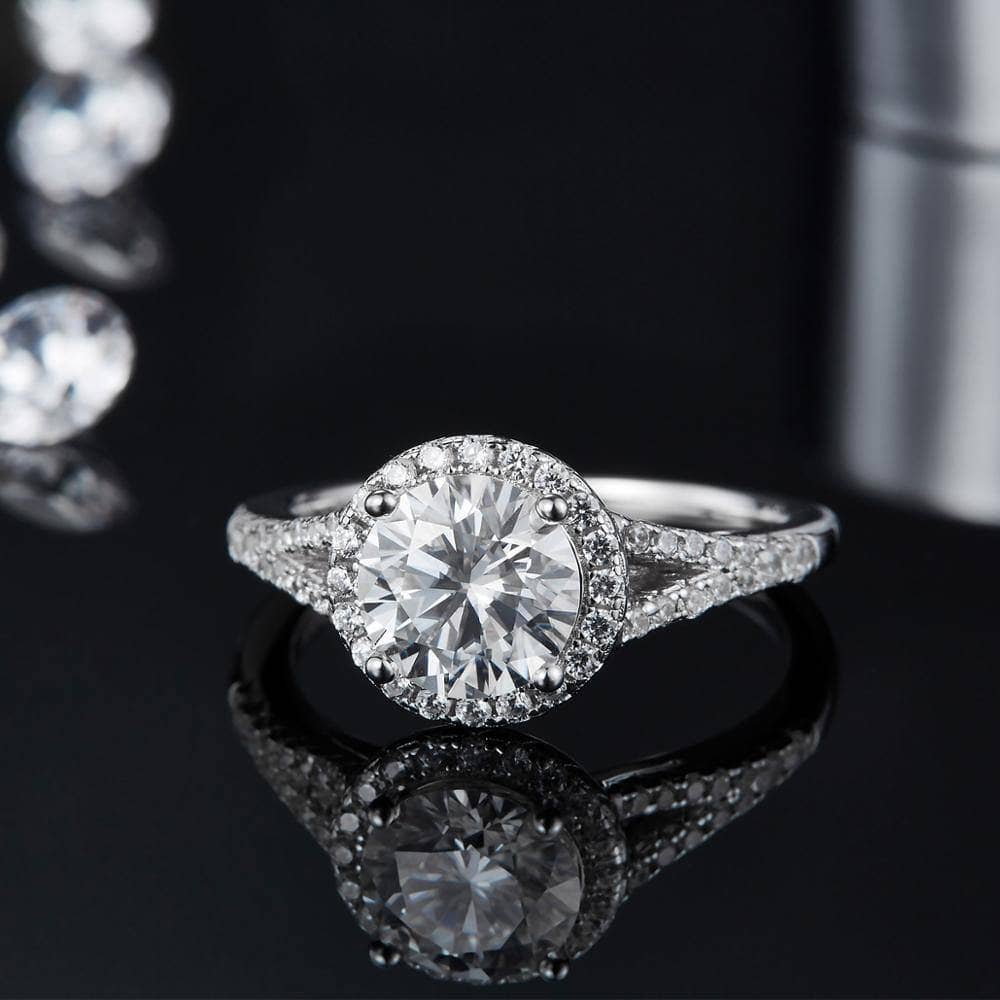 Round Split Shank Halo Moissanite Diamond Engagement Ring-Black Diamonds New York