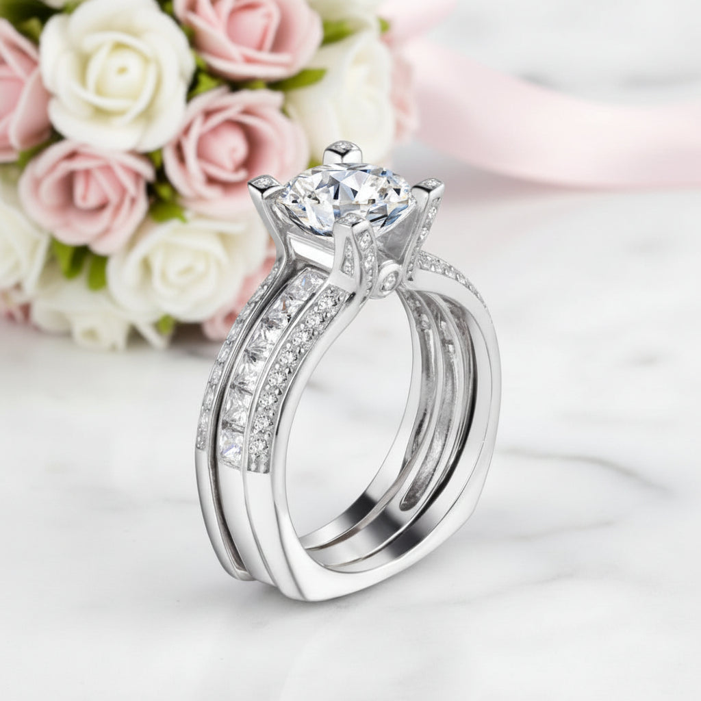 2.0 Ct Round Diamond Option Wedding Insert Ring Set-Black Diamonds New York