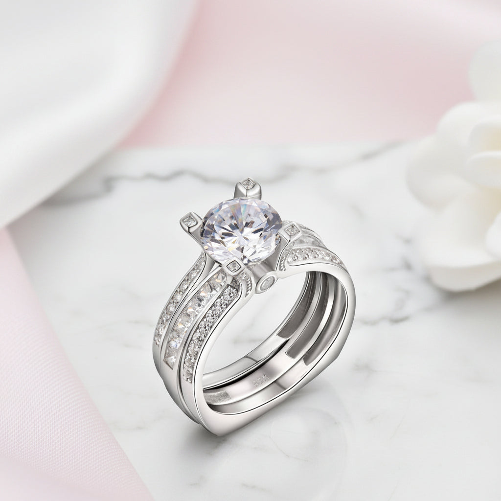 2.0 Ct Round Diamond Option Wedding Insert Ring Set-Black Diamonds New York