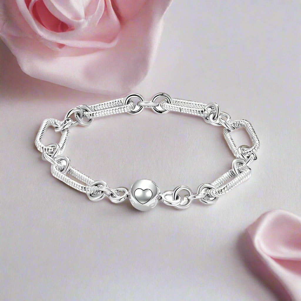 Round with Heart Bead & Paper Clips Bracelet-Black Diamonds New York