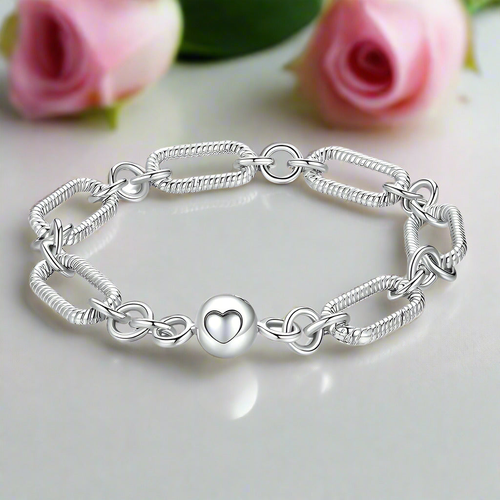 Round with Heart Bead & Paper Clips Bracelet-Black Diamonds New York