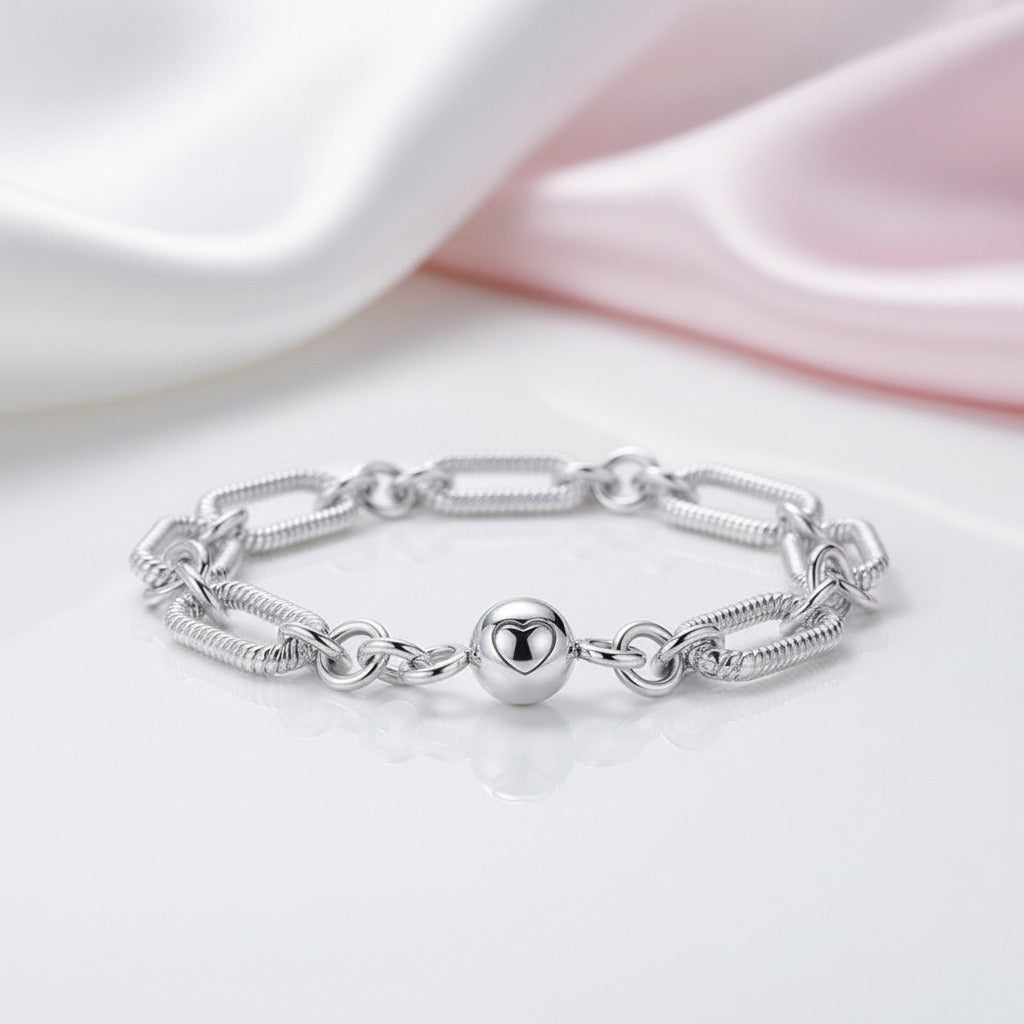 Round with Heart Bead & Paper Clips Bracelet-Black Diamonds New York