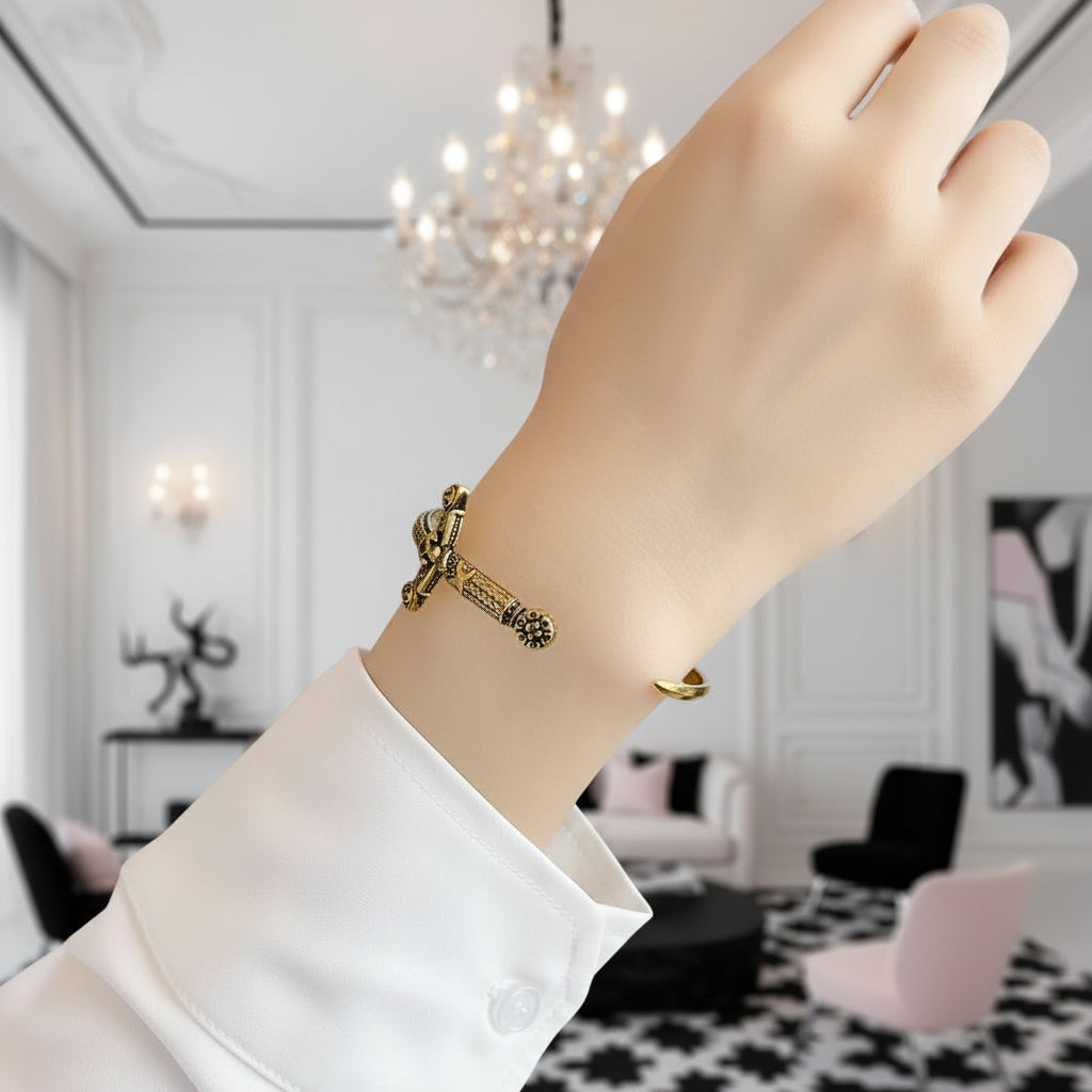 Royal Cross Sword Punk Bangle-Black Diamonds New York