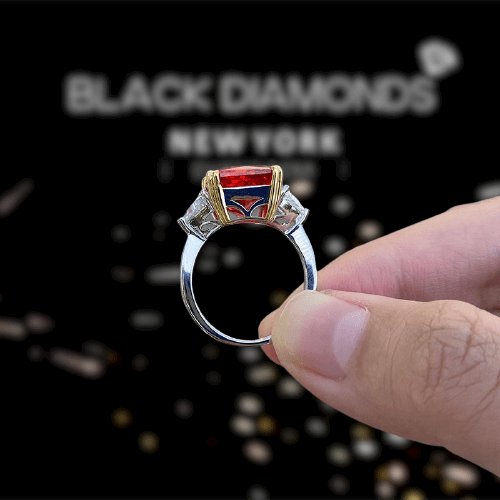 Ruby Radiant & Triangle Cut Three Stone Engagement Ring-Black Diamonds New York