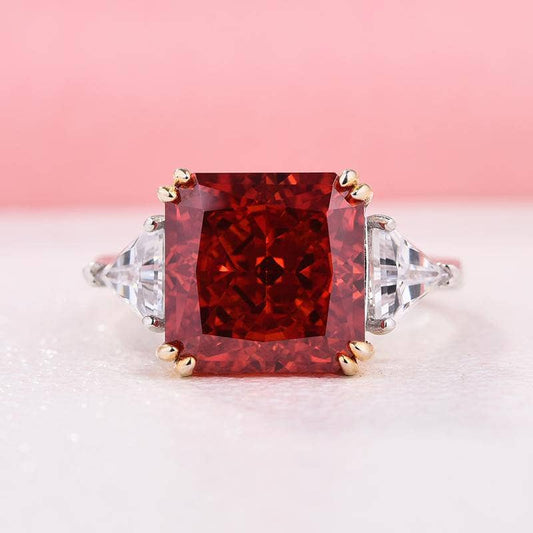 Ruby Radiant & Triangle Cut Three Stone Engagement Ring-Black Diamonds New York