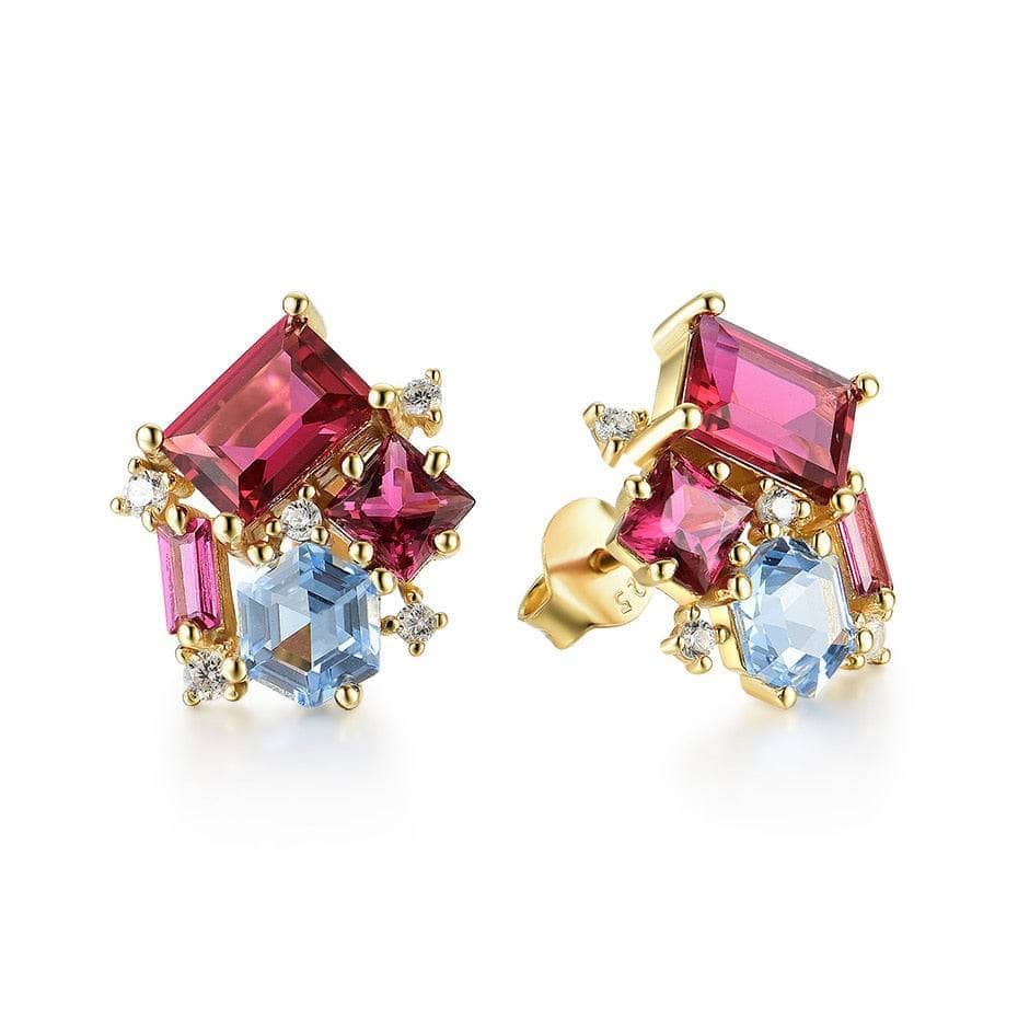 Ruby, Topaz & Tourmaline Gemstone Stud Earrings-Black Diamonds New York
