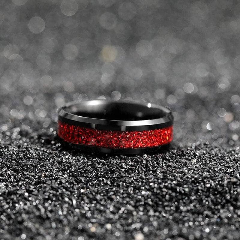 Sandstone Inlay Men's 8mm Tungsten Wedding Band-Black Diamonds New York