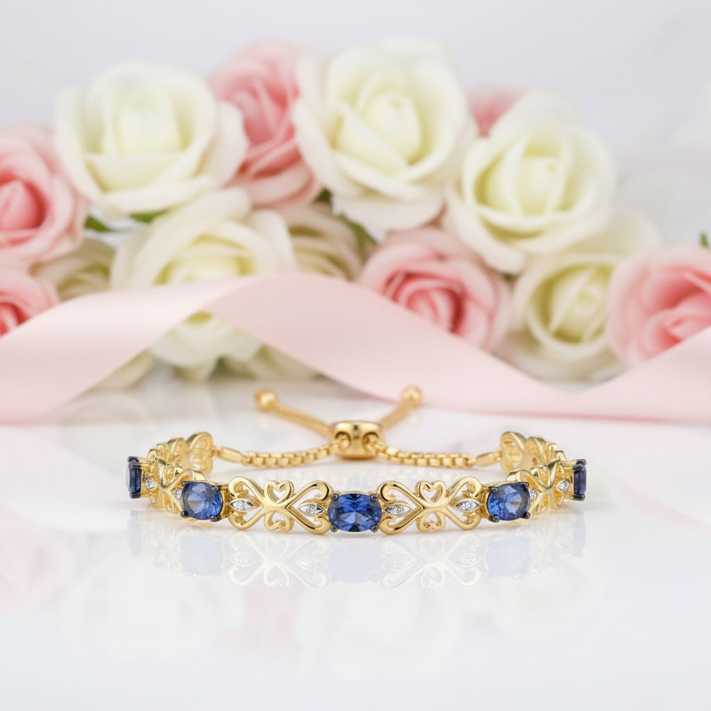 Blue Sapphire Diamond Adjustable Bolo Bracelet-Black Diamonds New York