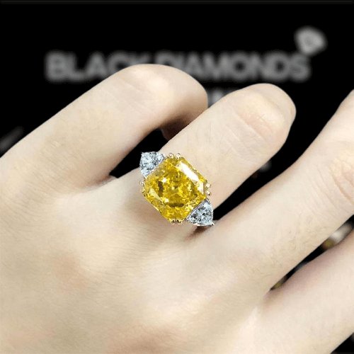 Sapphire Cushion Cut Sona Simulated Diamond Trillion Cut Side Stone Ring-Black Diamonds New York