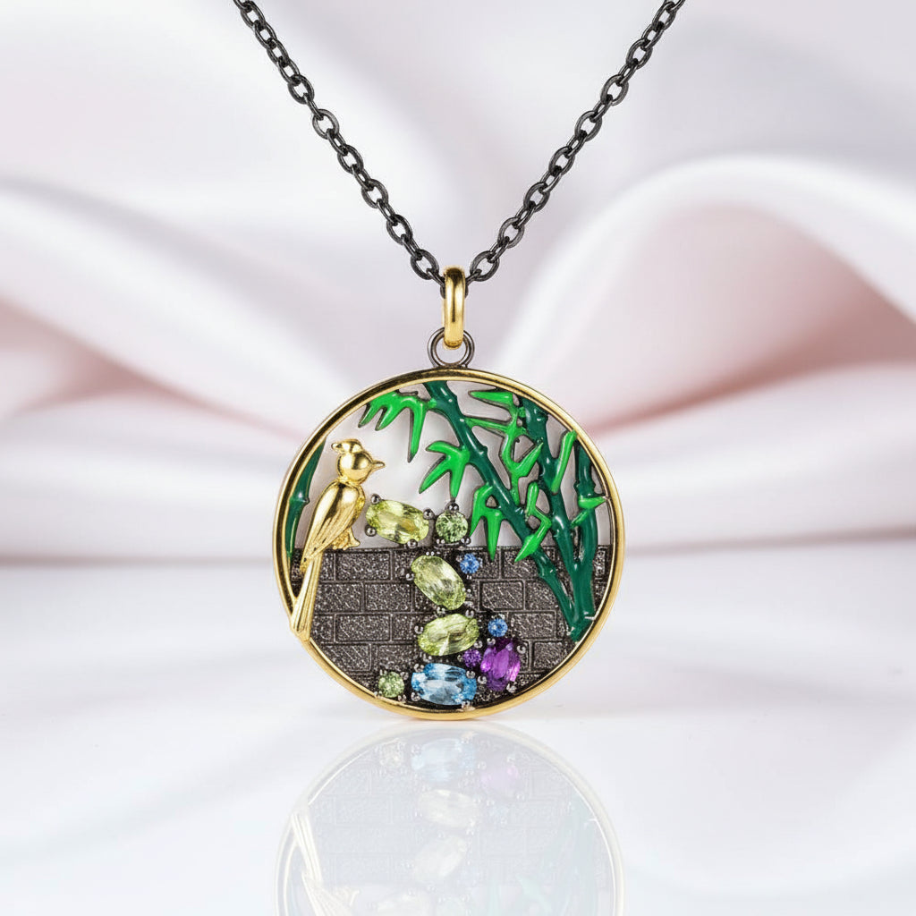 Secret Garden Enamel Necklace-Black Diamonds New York