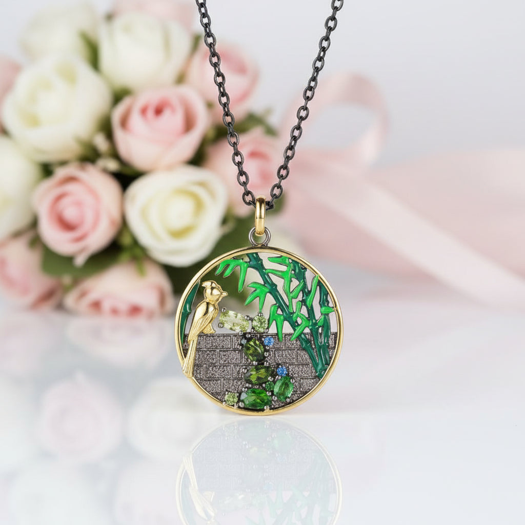 Secret Garden Enamel Necklace-Black Diamonds New York