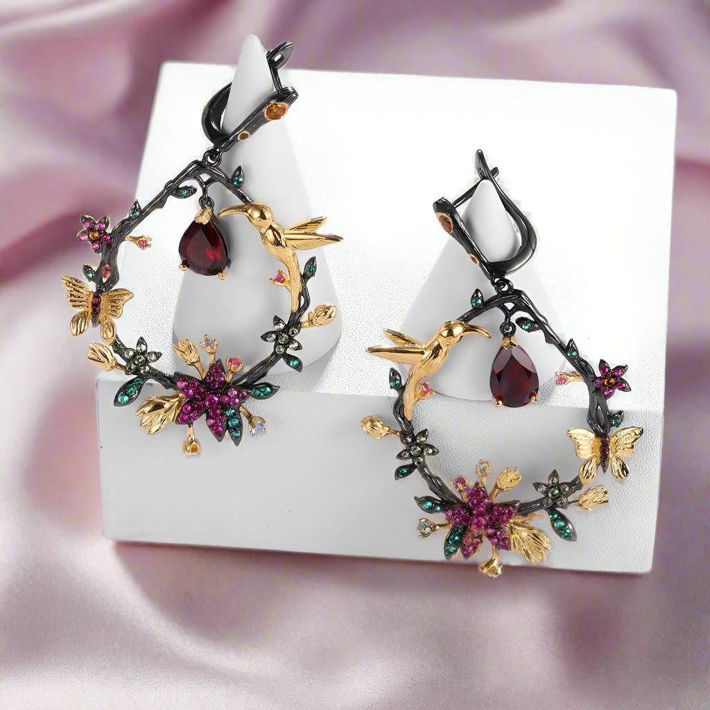 Secret Garden Handmade Earrings-Black Diamonds New York