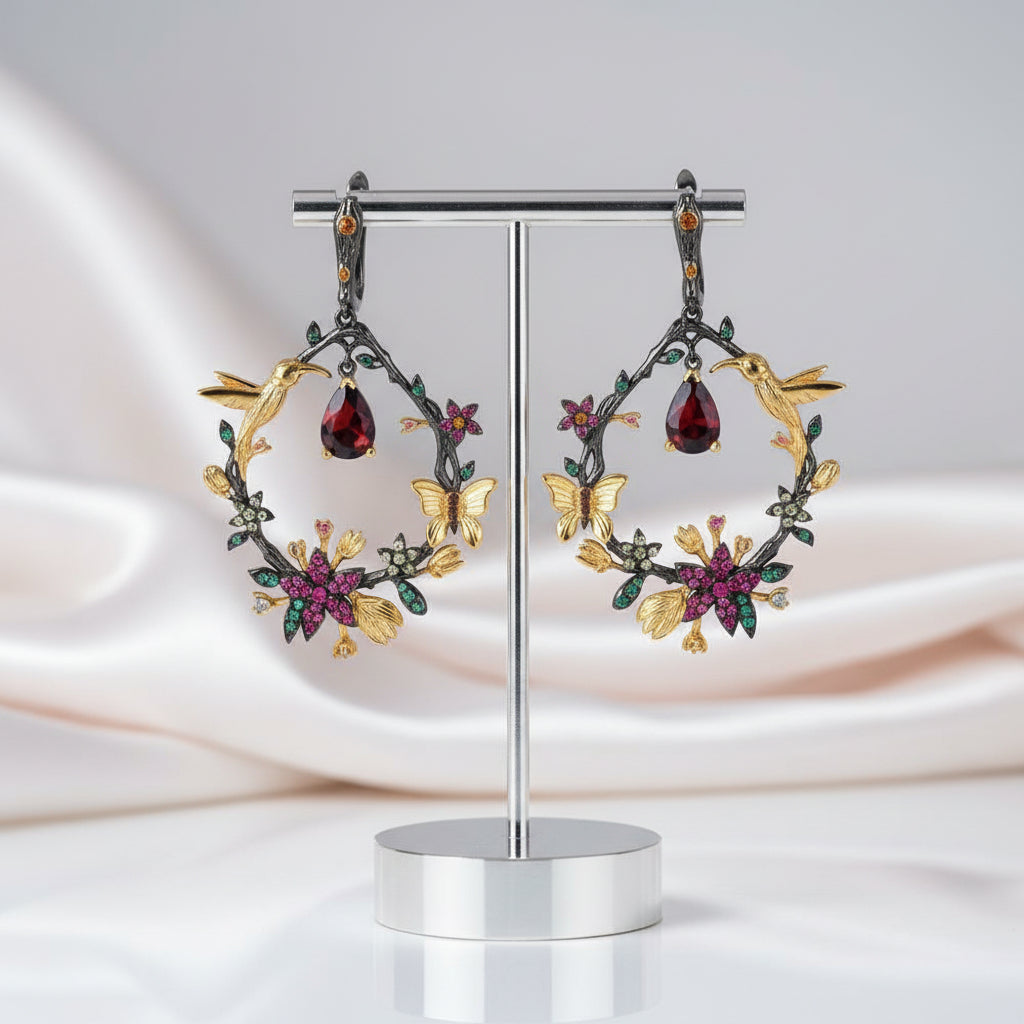 Secret Garden Handmade Earrings-Black Diamonds New York
