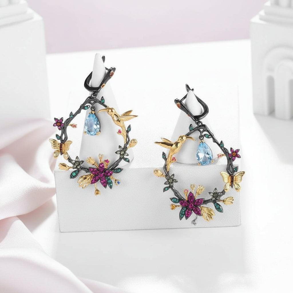 Secret Garden Handmade Earrings-Black Diamonds New York