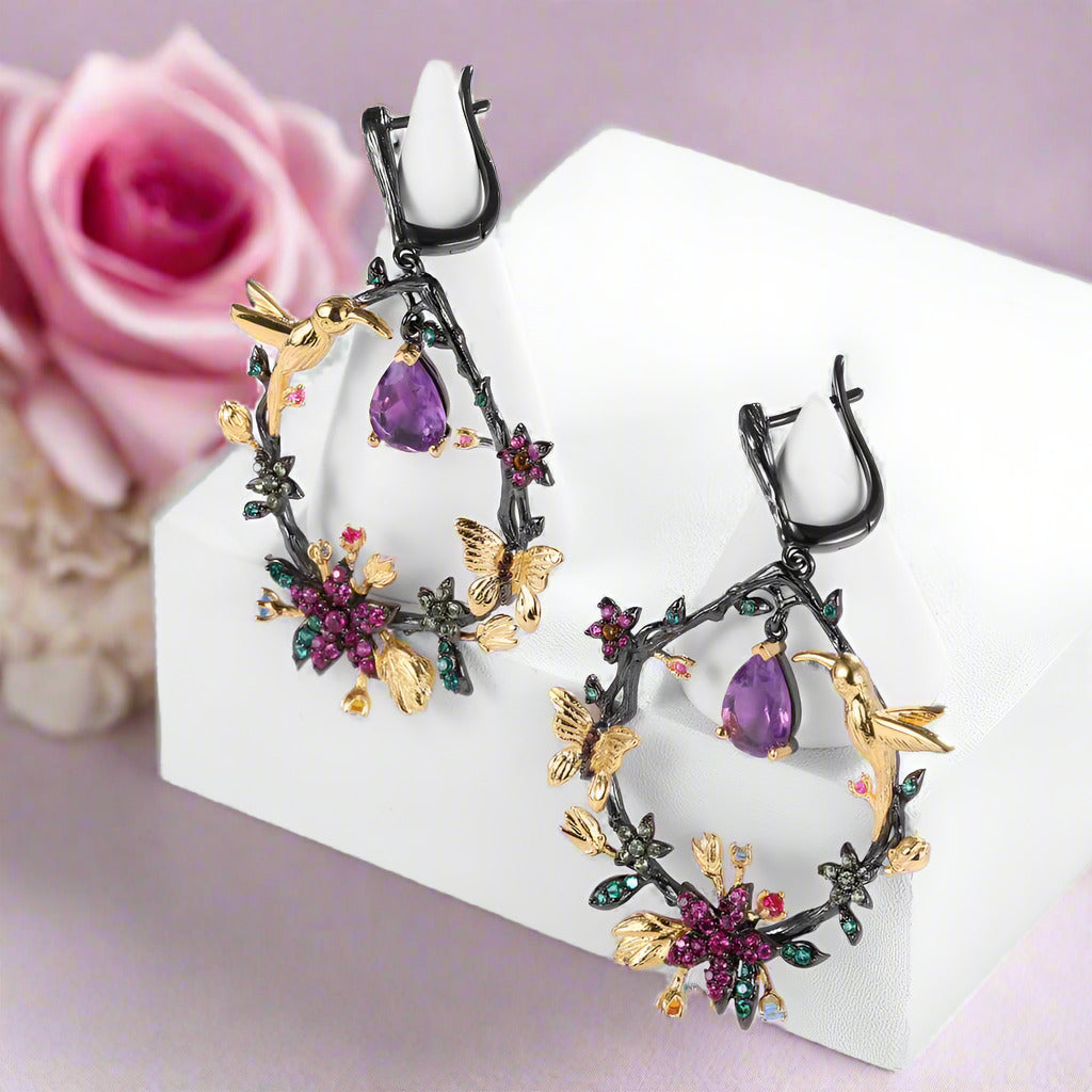 Secret Garden Handmade Earrings-Black Diamonds New York