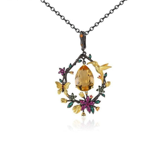 Secret Garden Natural Gemstone Dangle Pendant Necklace-Black Diamonds New York