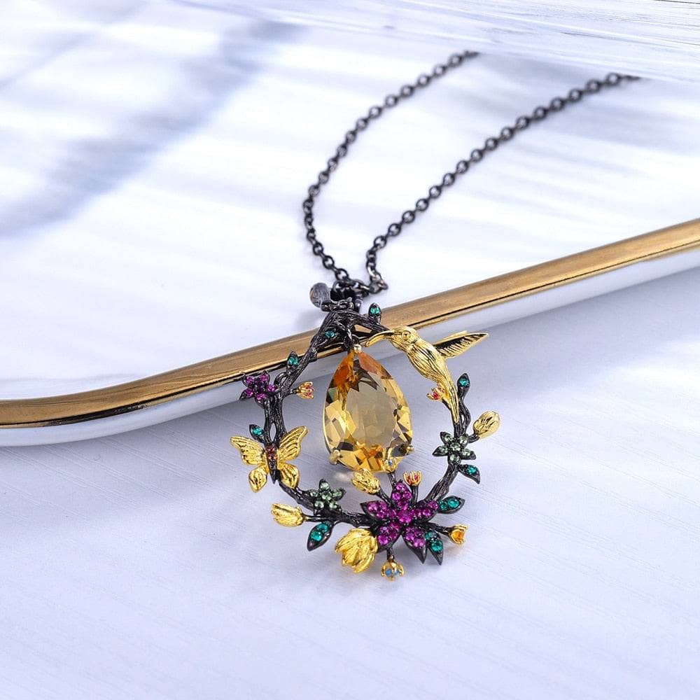 Secret Garden Natural Gemstone Dangle Pendant Necklace-Black Diamonds New York