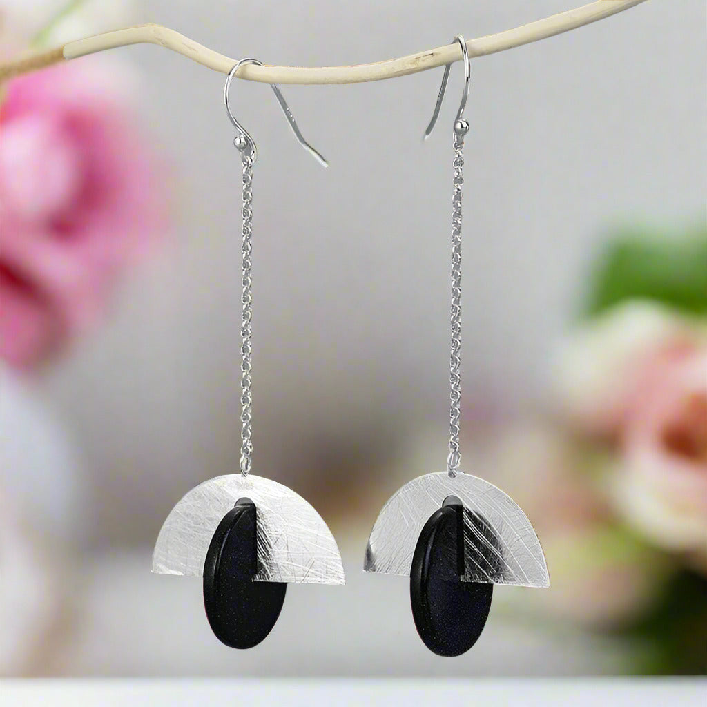 Sector Rotatable Long Dangle Earrings-Black Diamonds New York