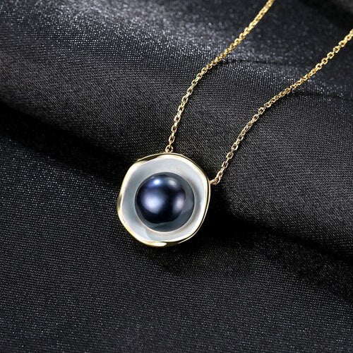 Shell Charm Natural Freshwater Pearl Clavicle Necklace-Black Diamonds New York