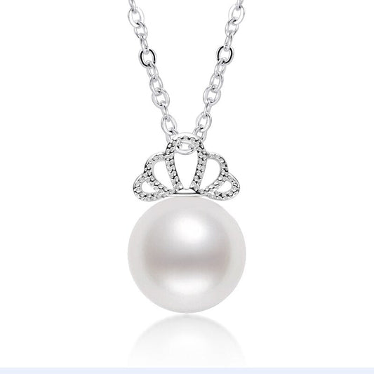 Shell Crown Natural Freshwater Pear Necklace-Black Diamonds New York