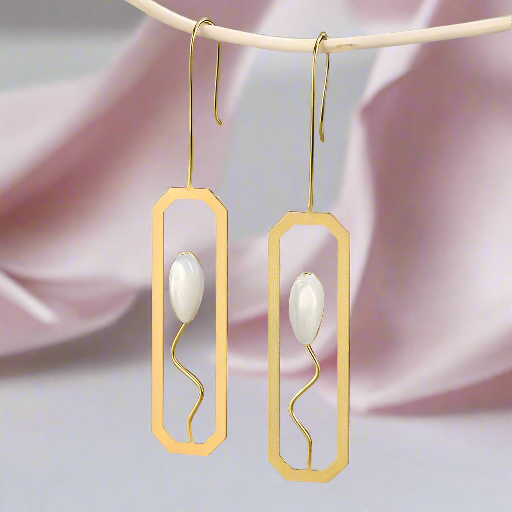 Shell Lily Flower Dangle Earrings-Black Diamonds New York