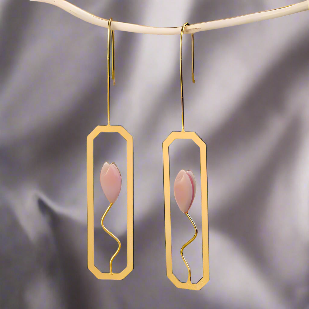 Shell Lily Flower Dangle Earrings-Black Diamonds New York