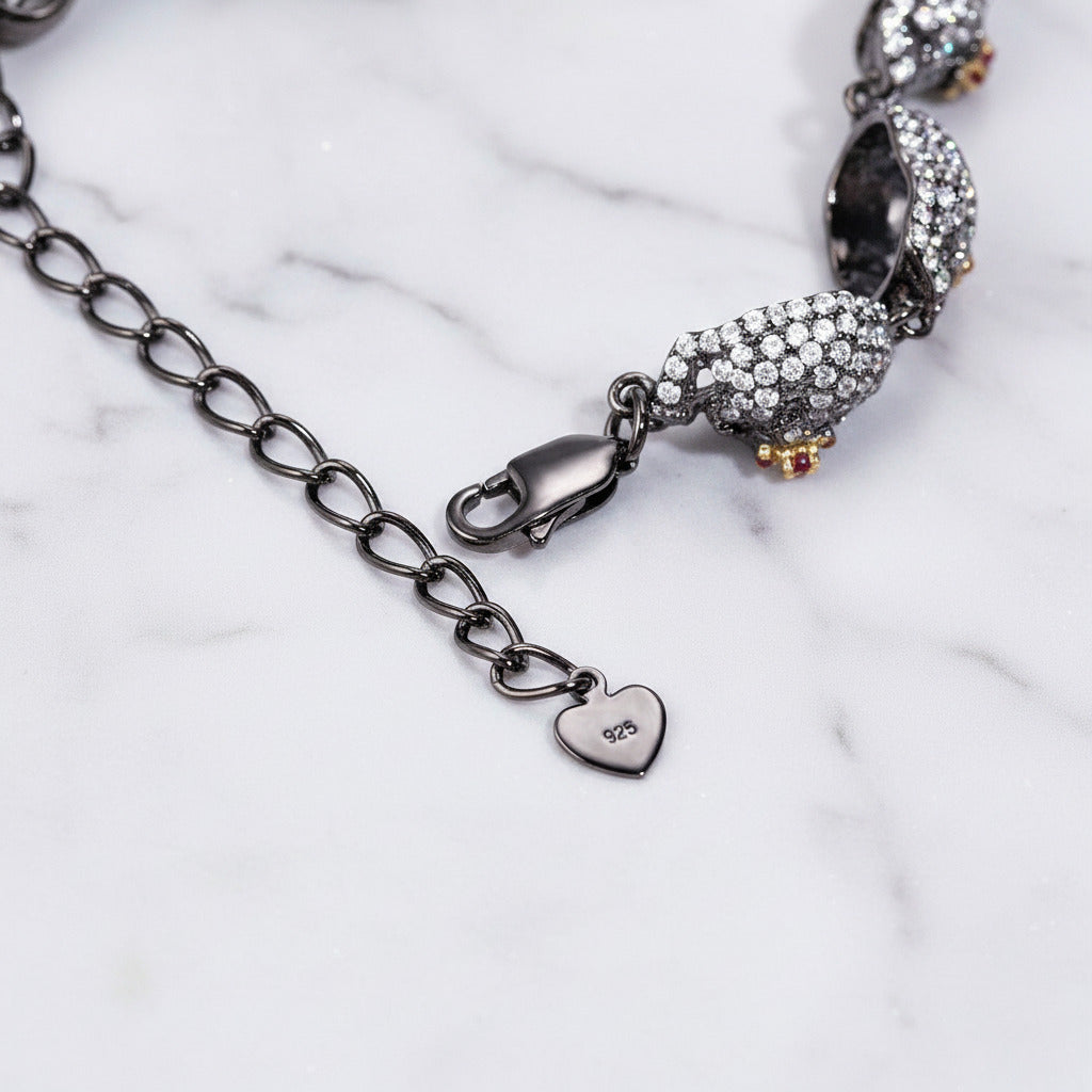 Shiny Gothic Skull Bracelet-Black Diamonds New York