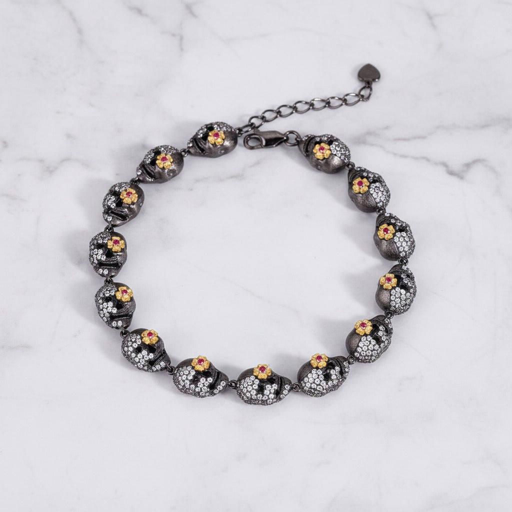 Shiny Gothic Skull Bracelet-Black Diamonds New York