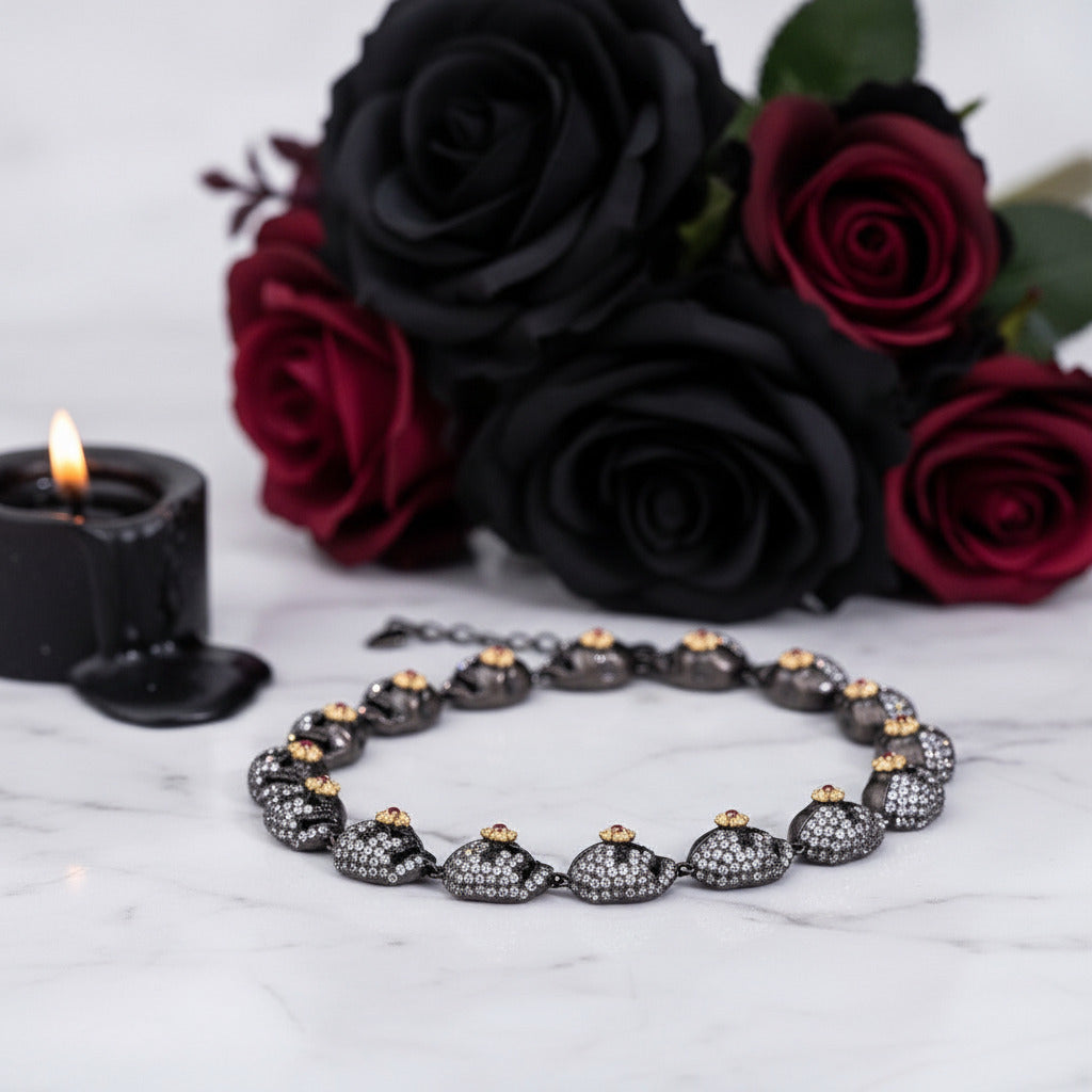 Shiny Gothic Skull Bracelet-Black Diamonds New York