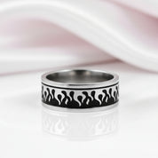 Silver & Black Gothic Flame Stainless Steel Ring-Black Diamonds New York