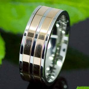 Silver & Gold Spin Men's Ring Band-Black Diamonds New York