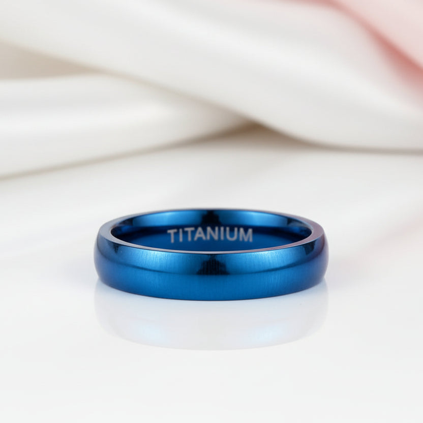 Simple Blue Men's Titanium Wedding Band-Black Diamonds New York