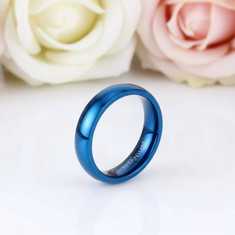 Simple Blue Men's Titanium Wedding Band-Black Diamonds New York