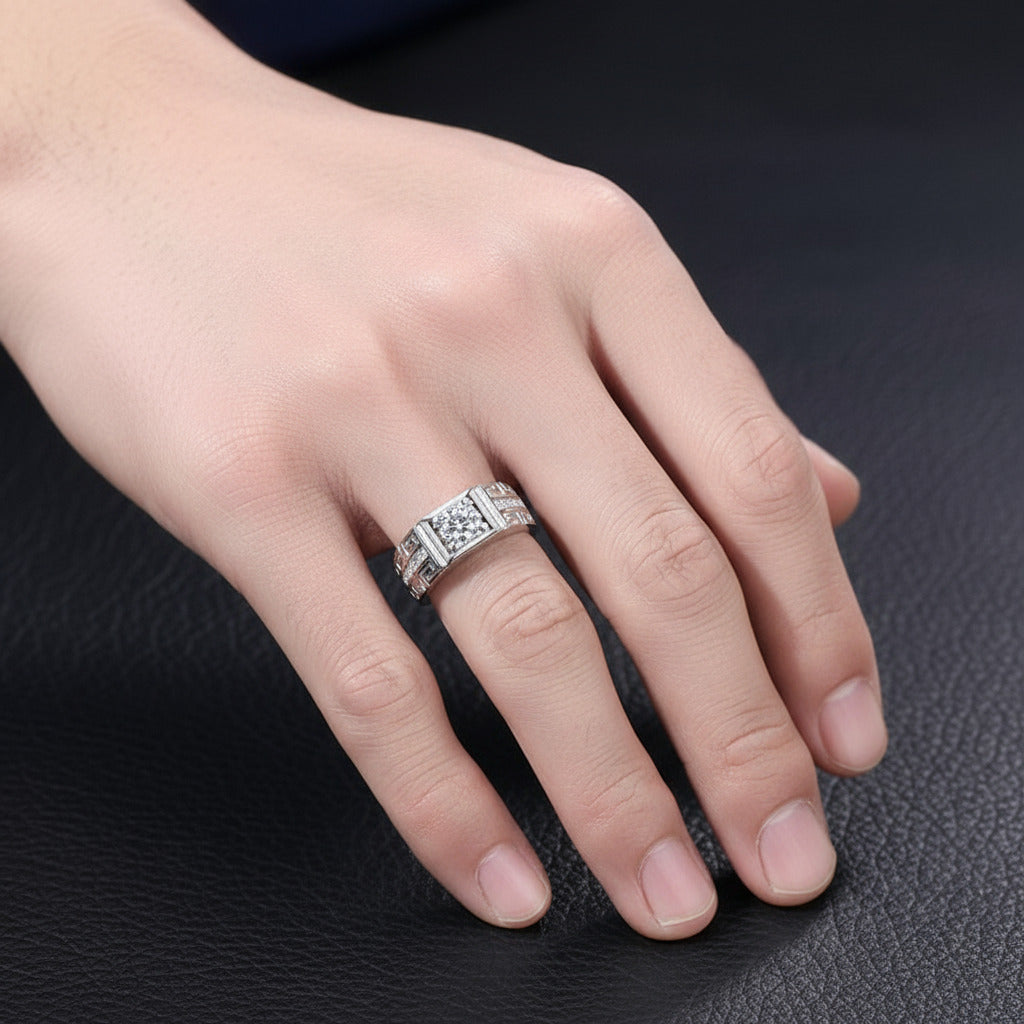 Simple Design Round Cut Adjustable Men's Band-Black Diamonds New York