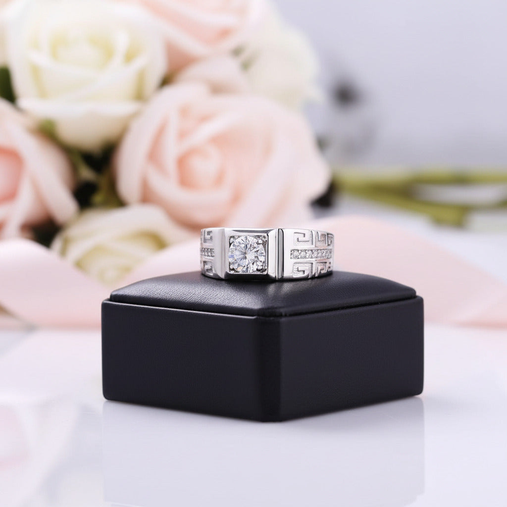Simple Design Round Cut Adjustable Men's Band-Black Diamonds New York