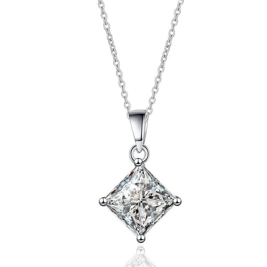 Simple Four-Claw 1/2 Ct Princess Square Shaped Moissanite Necklace-Black Diamonds New York