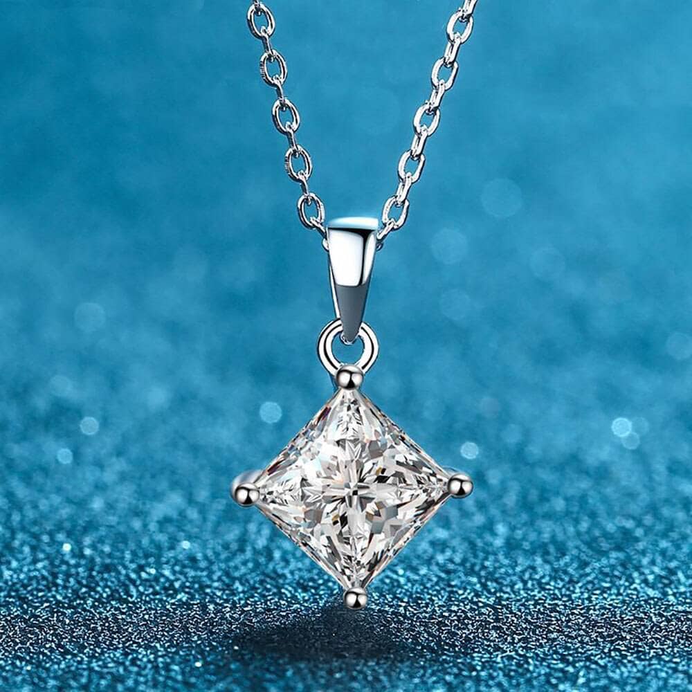 Simple Four-Claw 1/2 Ct Princess Square Shaped Diamond Necklace-Black Diamonds New York