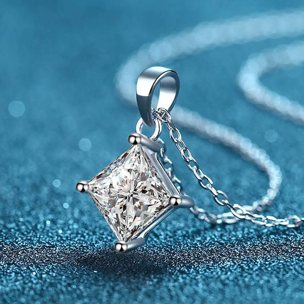 Simple Four-Claw 1/2 Ct Princess Square Shaped Diamond Necklace-Black Diamonds New York