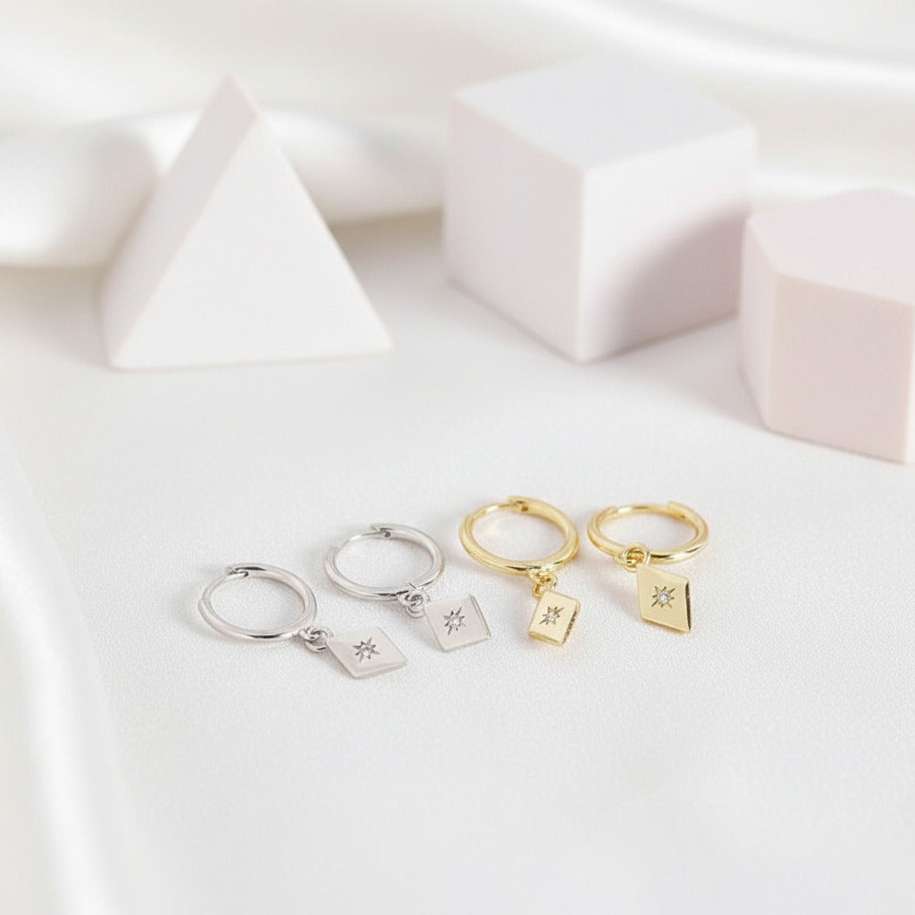 Simple Geometric with Star Hoop Earrings-Black Diamonds New York
