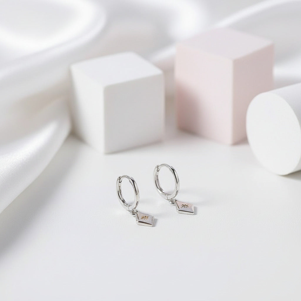 Simple Geometric with Star Hoop Earrings-Black Diamonds New York