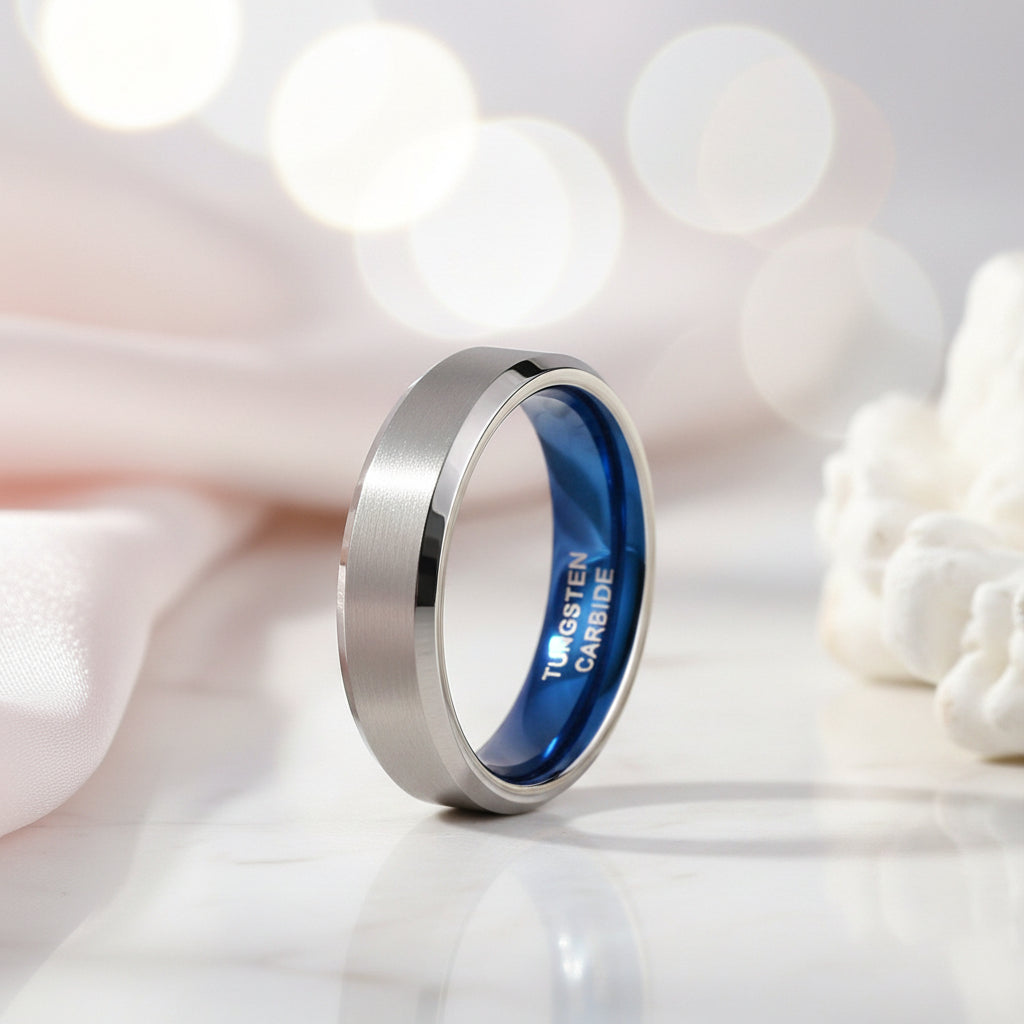 Simple Men's Tungsten Carbide Wedding Band-Black Diamonds New York