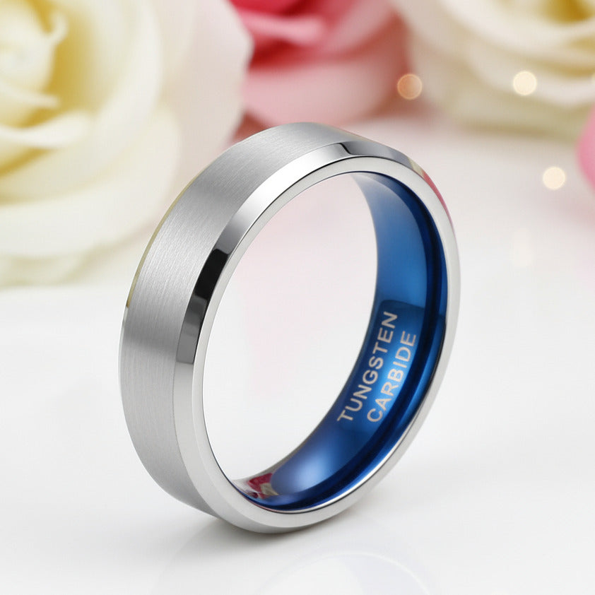 Simple Men's Tungsten Carbide Wedding Band-Black Diamonds New York